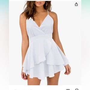 Deep V-Neck Cami Dress Crisscross Open Back Tie Waist Mini Dress size XL/ white